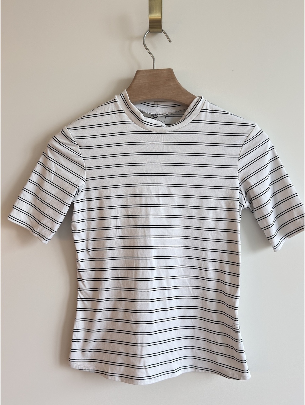 Foray Golf Women's Striped Mock Neck Performance Top White Black S
